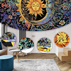 Sun and Moon Tapestry Psychedelic Mystic Floral Tapestry Hippie Boho Flower Plants Wall Tapestries Vintage Aesthetic Tapestries Wall Hanging for Bedroom