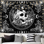 Aipon Black and White Skeleton Tapestry Bedroom Skull Mushroom Tapestries Hippie Nature Plants Floral Flower Aesthetic Tapestry Wall Hanging for Living Room Dorm (Black, 90'' × 68'')