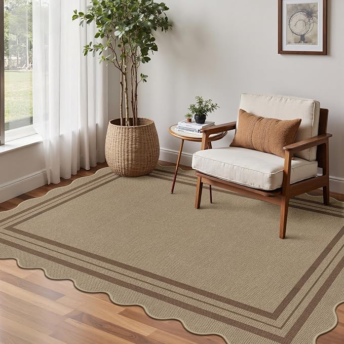 Modern Easy Jute 4x6 Outdoor Patio Rug, Washable Indoor Brown Kitchen Rugs Farmhouse Neutral Non Slip Area Rug for Living Room Backyard Bedroom