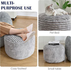 SHOUREN Stuffed Round Pouf Ottoman,Corduroy Foot Rest with Shredded Foam Filling, Lightweight and Fluffy Pouf Storage Ottoman for Living Room,Floor Poufs for Couch,20"x15", Light Grey