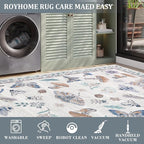Mushroom Washable 8x10 Rug for Living Room Non Slip 8 x 10 Rug for Bedroom with Rubber Back Soft Low-Pile Stain Resistant Foldable Large Carpet for Office Nursery Dining Room Beige