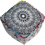 CRAFT KALA Square Mandala Floor Pillow Cushion Cover Seating Throw Cover Hippie Decorative Bohemian Ottoman Poufs Cover Pillow Cases Cotton Living Room Home Décor 22X22X14 inch, Black White Elephant