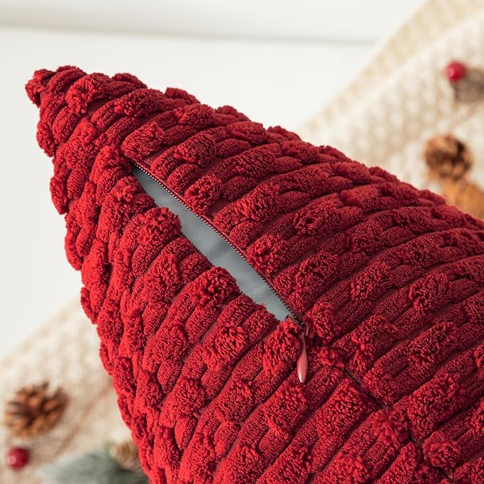 Kevin Textile Valentines 12x20 Inch Pillow Cover 1 Pack Boho Decorative Soft Striped Corduroy Lumbar Farmhouse Color Accent Rectangle Cushion Case for Living Room Couch Sofa Bed, Burgundy