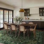 Dark Green Tranditonal 6x9 Area Rugs for Living Room, Vintage Distressed Medallion Printed Low Pile Thin Rugs for Bedroom, Washable Non Slip Soft Carpet for Dining Room Home Office Guest Room