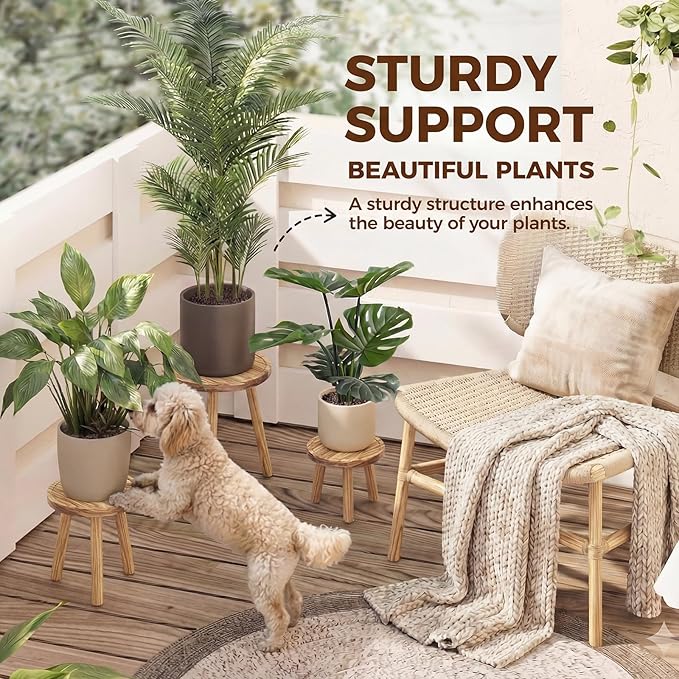 Bamworld Plant Stands Indoor 3 Pack Single Plant Stand for Multiple Plants Corner Plant Stool Wooden Plant Stands for Patio Garden Balcony Living Room Bedroom(Nature)