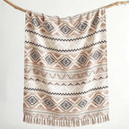 CASAAGUSTO Boho Throw Blanket - Brown White Decorative Blankets with Tassel, Printed Flannel Bohemian Blanket for Chair, Bed, Sofa, Couch(50 * 60, Brown White)