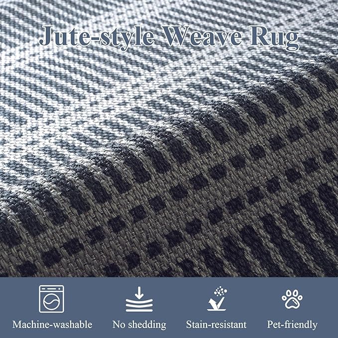 LIVEBOX Easy Jute Indoor Outdoor Rug 3x5 Front Porch, Washable Outdoor Rugs for Entryway, Gray Striped Geometric Rug for Living Room, Non Slip Carpet Door Mat for Front Door, Patio, Kitchen, Bedroom