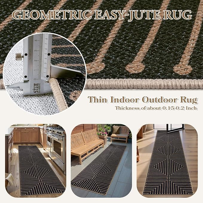 Lahome Neutral Geometric Kitchen Rugs, 2x8 Washable Entryway Hallway Runner Rug Non Slip, Farmhouse Rhombus Low Pile Non Shedding Black Indoor Outdoor Carpet Runner for Laundry Room