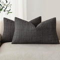 Foindtower Set of 2 Decorative Linen Check Throw Pillow Covers Neutral Farmhouse Lumbar Cushion Covers Modern Boho Home Decor for Sofa Chair Couch Bedroom Living Room,12×24 Inch,Charcoal