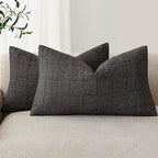 Foindtower Set of 2 Decorative Linen Check Throw Pillow Covers Neutral Farmhouse Lumbar Cushion Covers Modern Boho Home Decor for Sofa Chair Couch Bedroom Living Room,12×24 Inch,Charcoal