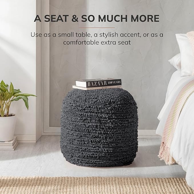Anji Mountain Pouf Ottoman Foot Rest, Handmade Ottoman Pouf, Comfortable Foot Stool, Decorative Floor Seating for Living Room Decor, Bedroom & Home Décor Accent - Midnight Curl