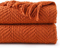 BATTILO HOME Burnt Orange Throw Blanket for Couch, Knit Fall Decor Blanket Versatile for Chair, Decorative Halloween Blanket with Tassels for Bed, 60" x 80"