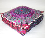 CRAFT KALA Pink Peacock Large Hippie Mandala Meditation Floor Ottoman Pillow Cushion Pouf Cover Square Poufs Bohemian Circle Floor Cushion Case Outdoor Fireplace Living Room Decor Cover 16" Square