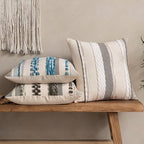 ANRODUO Pack of 2 Boho Decorative Throw Pillow Covers 18x18 Farmhouse Cushion Case Striped Chenille Pillow Cases Square Pillow Covers Accent Neutral Pillowcase for Sofa Couch Bed, Sky Blue Stripe 3
