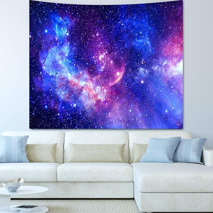Blacklight Galaxy Tapestry for Bedroom Aesthetic Space Starry Sky Stars Universe Backdrop Black Light Poster Decor Wall Hanging Glow in the Dark Tapestry for Living Room Dorm Home Decoration(51"X60")