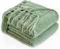 Simple&Opulence Soft Chenille Throw Blanket 50'' x 60'' - Cozy Fluffy Blanket with Fringe Tassel, Farmhouse Boho Blankets for Couch Bed Office Chair Gift Home Decor All Season Use,Sage Green