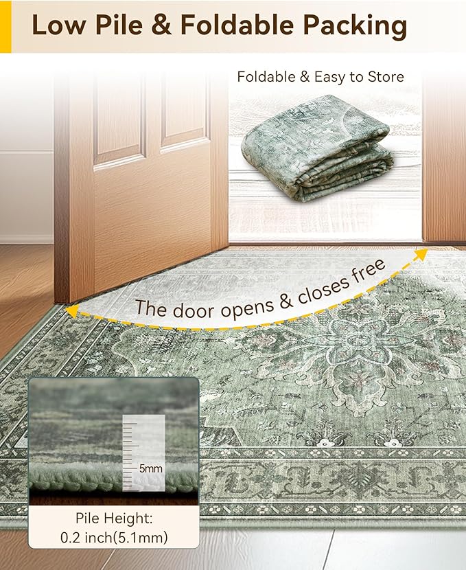 Area Rugs 2'6''x8' Runner Rug Non Slip Washable for Kitchen Hallway Bedroom Beside Laundry Room Bathroom Rug, Floor Carpet, Dark Green Gray