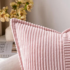 MIULEE Spring Decorative Throw Pillow Covers for Couch Bed Livingroom 18x18 Inch Set of 2 Pink Boho Accent Throw Pllows Broadside Striped Patchwork Soft Corduroy Pillowcases Valentine Decor