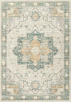 6x9 Rug, Stain Resistant Washable Area Rugs with Anti-Slip Backing, Vintage Rug, Large Bedroom, Living Room Rugs, Foldable Soft Rug (Green/Light Grey, 6'x9')