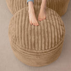 HIGOGOGO Round Stuffed Pouf Ottoman, Stripe Faux Fur Poufs with Foam Chunk Filling, Furry and Fluffy Pouf Foot Stool Storage Ottoman, 26 X 18 Floor Poufs Foot Rest for Living Room, Brown