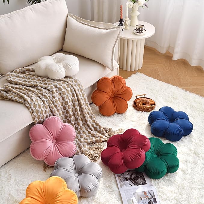 Xuyier Flower Pillow, Flower Shaped Pillow with Velvet for Couch Bed Chair Sofa, Home Decor Floor Seating Cushion Cute Throw Pillows for Living Room Bedroom (15 Inches, Navy Blue)