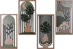 suruim Boho Wall Art Set of 4, Abstract Geometric Wooden Wall Decor, Mid-Century Modern Aesthetic Artwork with Arch, Vase & Botanical Design for Modern Home Decor for Bedroom, Office & Living Room(D)
