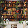 Accnicc Plant Cat Bookshelf Tapestry Botanical Floral Flower Cats Book Tapestries Wall Hanging Vintage Library Small Tapestry for Bedroom Living Room Dorm 60 x 44 inch