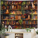 Accnicc Plant Cat Bookshelf Tapestry Botanical Floral Flower Cats Book Tapestries Wall Hanging Vintage Library Large Tapestry for Bedroom Living Room Dorm 80 x 60 inch