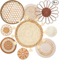 Teiyamsy 9 Pcs Boho Wall Basket Decor Handmade Woven Wicker Basket Wall Decor Round Farmhouse Hanging Wall Art for Rustic Home Living Room Kitchen Bedroom(Serene)