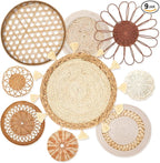 Teiyamsy 9 Pcs Boho Wall Basket Decor Handmade Woven Wicker Basket Wall Decor Round Farmhouse Hanging Wall Art for Rustic Home Living Room Kitchen Bedroom(Serene)
