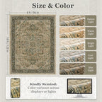 Vintage Distressed 8x10 Rugs for Living Room Bedroom, Washable Non Slip Dining Room Rugs for Under Table, Low Pile Thin Soft Carpet Moody Medallion Pattern Printed, Multi Brown/Olive Green