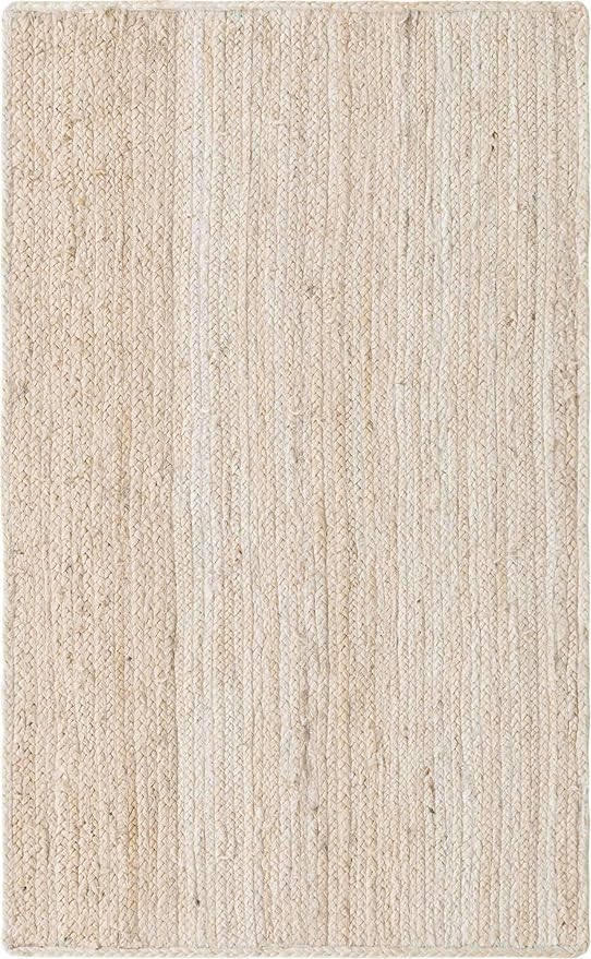 Unique Loom Braided Jute Collection Area Rug - Dhaka (3' 3" x 5' 1" Rectangle, White)