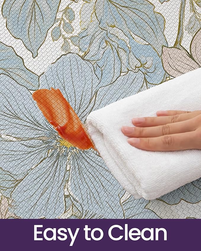 DEXI Kitchen Mats for Floor 2 Piece Set, 17x29+17x59, Cushioned Standing Mat Anti Fatigue, Waterproof Comfort Floral Padded for Laundry Room Office, Blue