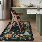 Lahome Floral Machine Washable Rug, 3x5 Rug Non Slip Soft Bedroom Rugs for Entryway Dorm, Ultra-Thin Boho Rugs for Living Room Stain Resistan Flore Carpet for Nursery Entrance, Black/Grey