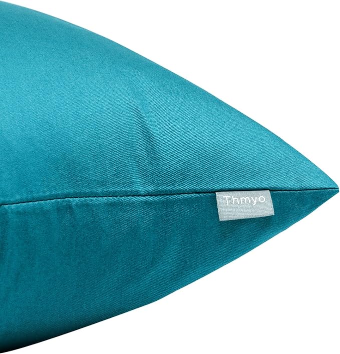 Thmyo 4-Pack 100% Cotton Comfortable Solid Decorative Throw Pillow Case, Square Cushion Cover Pillowcase Sublimation Blank Pillow Covers DIY Throw Pillowcase for Couch(22x22 inch/ 55x55cm,Lake Blue)
