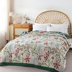 Boho Blanket for Bed 100% Cotton Bohemian Throw Blankets Ultra Soft Woven Muslin Decorative Blankets All Seasons Vintage Quilt Knitted Blanket for Sofa Chair(Green, 90"x98")