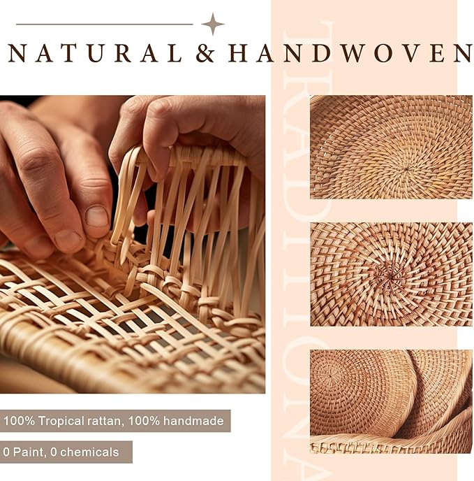 8.7" Wave Small Wicker Basket, Artisanal Rattan Fruit Basket, Key Bowl for Entryway Table, Decorative Bowl for Kitchen Counter, Bedside, Living Room, Natural Woven Fruit Bowl, Purse Bowl, Bread Basket