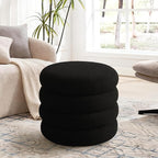 Flouki 19.5" Storage Ottoman Round, Vanity Stools for Bedroom, Sherpa Pouf Ottoman with Removable Lid, Modern Ottoman Stool for Girls Women, Foot Stool for Living Room, Black