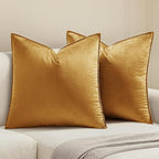 MIULEE Dark Gold Velvet Throw Pillow Covers 22x22 Soft Decorative Solid Square Cushion Cases Pack of 2 Modern Luxury Home Decor for Couch, Sofa, Bedroom