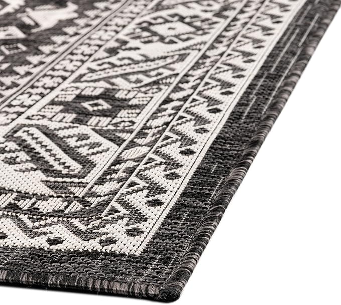 Rugs.com Outdoor Aztec Collection Rug – 4' x 6' Charcoal Gray Flatweave Rug Perfect for Living Rooms, Large Dining Rooms, Open Floorplans