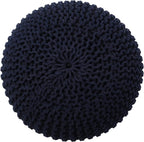 REDEARTH · Round Pouf Foot Stool Bean Bag Ottoman - Cable Knitted Cord Boho Pouffe - Poof Accent Bean Bag - Handmade by Artisans for Living Room - Bedroom (19.5"x19.5"x14") - Navy Blue