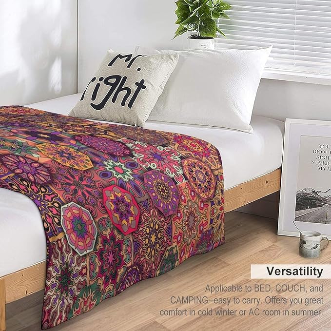 Mandala Indian Bohemian Throw Blanket Paisley Purple Floral Boho Abstract Tribal Blanket for Sofa Bed Couch Chair Or Dorm 40"x50"