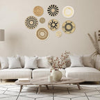 MJOGGOTT 9 Pcs Boho Wall Basket Decor Hanging Woven Wall Basket Art Decor Rattan Wicker Seagrass Home Round Tassels White Macrame Tapestry Baskets Decoration for Kitchen Home Farmhouse Decoration