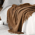 LOMAO Knitted Throw Blanket with Tassels Bubble Textured Lightweight Throws for Couch Cover Home Decor (Khaki, 60x80)