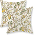 Yellow Green Floral Bird Pillow Covers 18x18 Set of 2 Chinoiserie Throw Pillows Vintage Flowers Bird Decorative Pillow Cases Outdoor Chinoiserie Decor Farmhouse Cushion Case for Couch Sofa