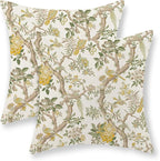Yellow Green Floral Bird Pillow Covers 18x18 Set of 2 Chinoiserie Throw Pillows Vintage Flowers Bird Decorative Pillow Cases Outdoor Chinoiserie Decor Farmhouse Cushion Case for Couch Sofa