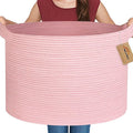 Extra Large Pink Basket, 22"x22"x14" Woven Cotton Rope Bin with Handles, Blanket Storage for Living Room, Baby Kids Toy Storage Bin Box, Wicker Laundry Basket, Pink Room Decor Organizing
