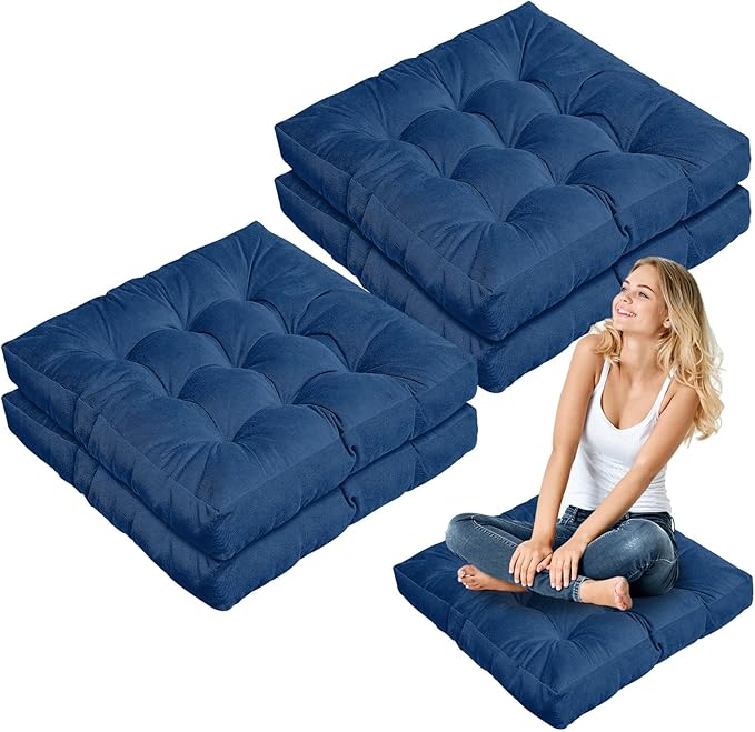 Jerify Floor Pillow Cushions Large Round Square Large Meditation Floor Pillow for Classroom Adult Meditation Picnic Party Seating Learning Daycare School(Square,Navy Blue,4 Pcs)