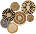 7 Pack Boho Wall Basket Decor Set, Hanging Woven Seagrass Rattan Wicker Boho Wall Decor, Round Farmhouse Wall Hanging Baskets Rustic Flat Wall Art for Living Room Bedroom Kitchen