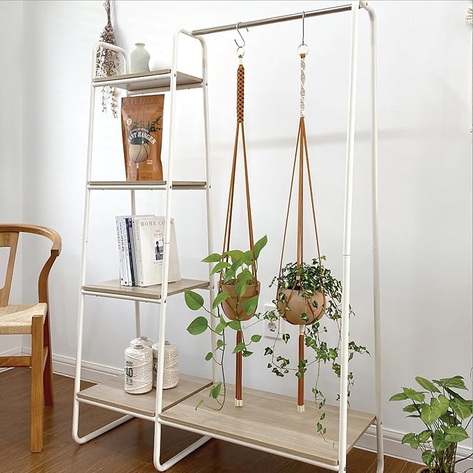 2 Packs Macrame Plant Hanger Colored Braided Polyester Rope Outdoor Indoor Adjustable Hanging Planter for up to 10 Inch Plant Pot Modern Boho Home Decor (Burnt Orange/Ivory)